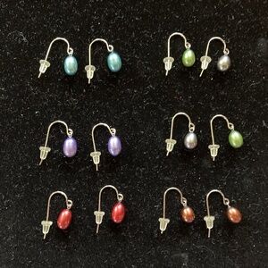 Honora 6 Pair Sterling Cultured Pearl Drop Earrings/Darker Colors/NEW!!!